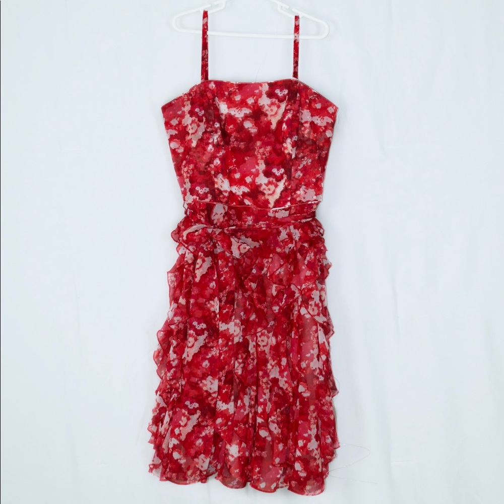 Red Floral Strapless Dress